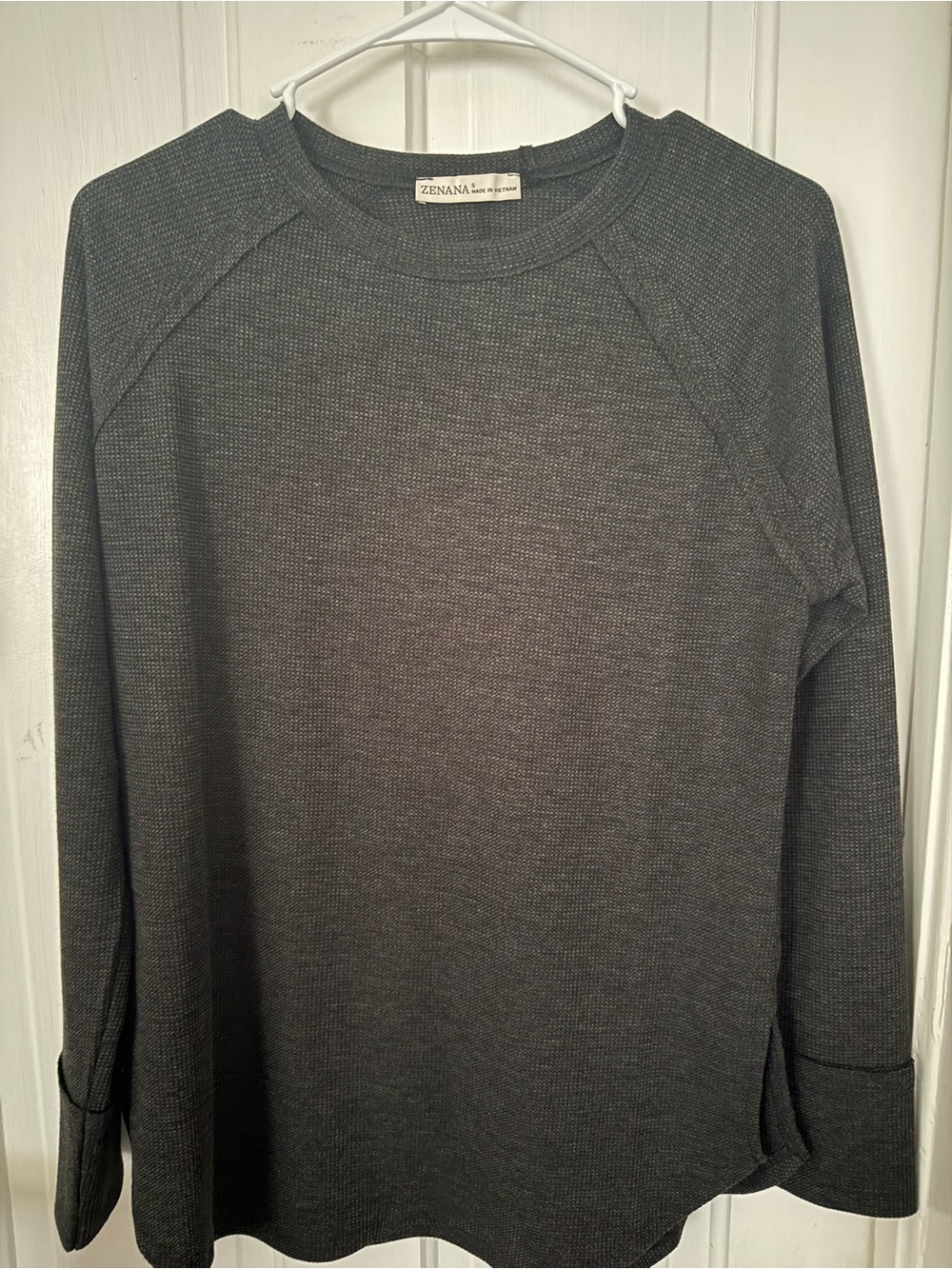 Zenana Outfitters Charcoal Gray Waffle Knit Long Sleeve Top
